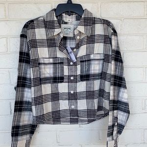 NWT American Eagle Cozy Cropped Flannel Shirt S